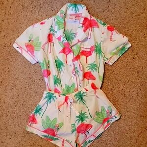 Sant and Abel Flamingo Cotton Pajamas Top M Bottom XS